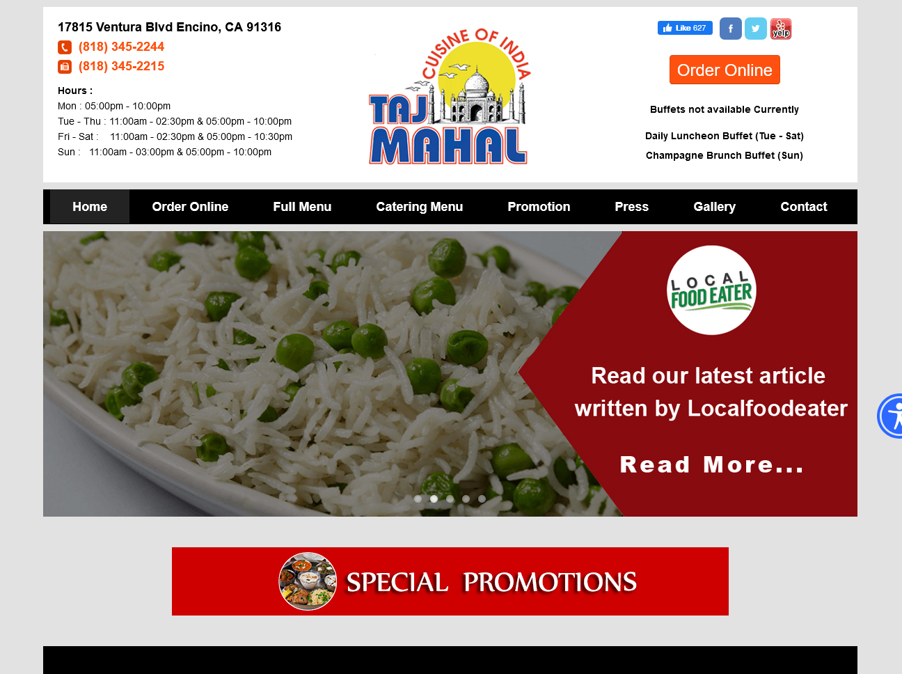 Taj Mahal of India Restaurant
